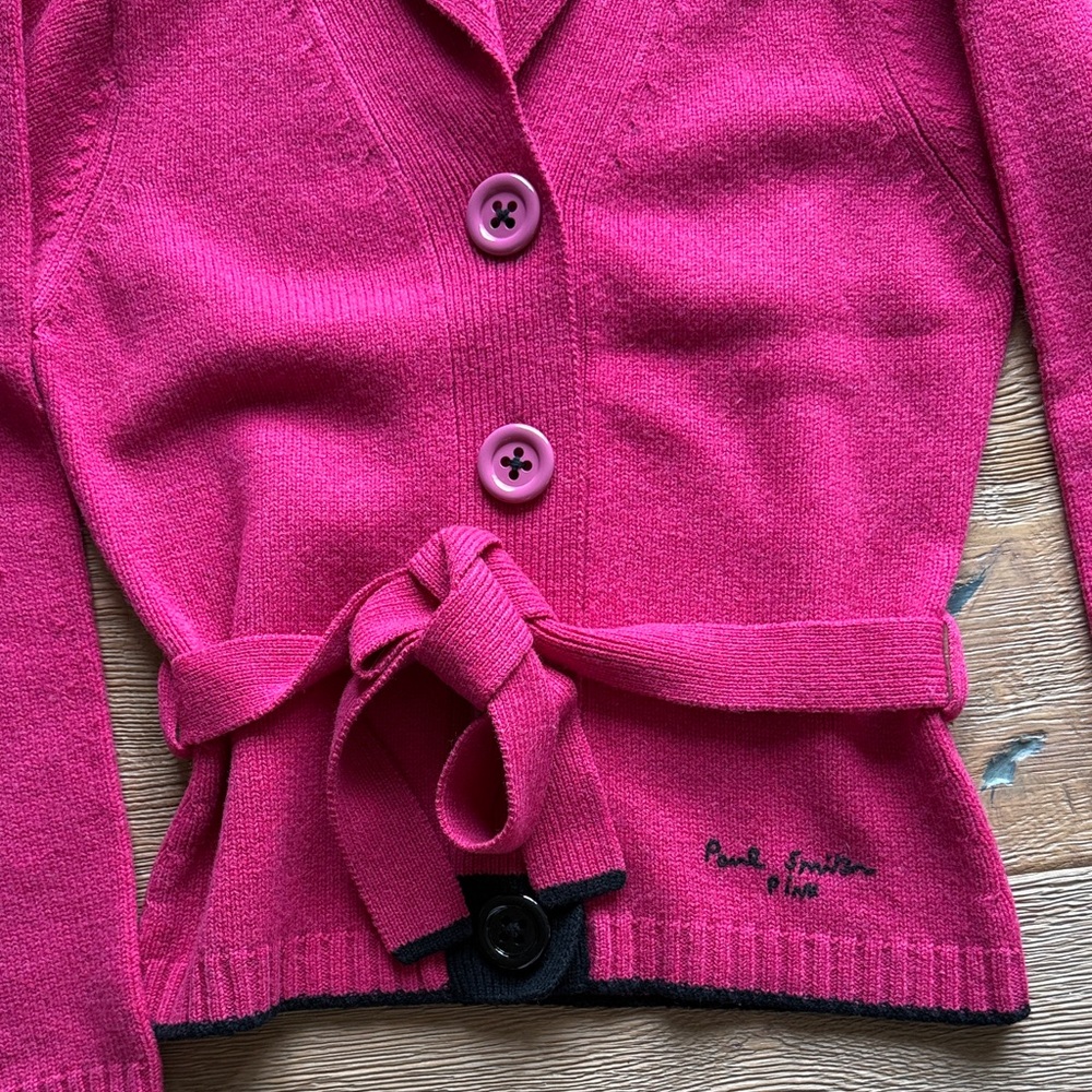 Paul Smith Pink Shawl Collar Button Front Belted Cardigan - Picture 3 of 7